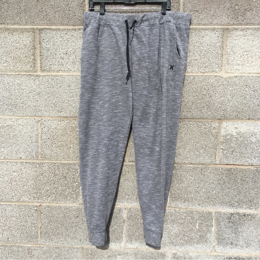 HURLEY Mens Tapered Cuff Drawstring Joggers Heather Gray 3 Pockets Size Large